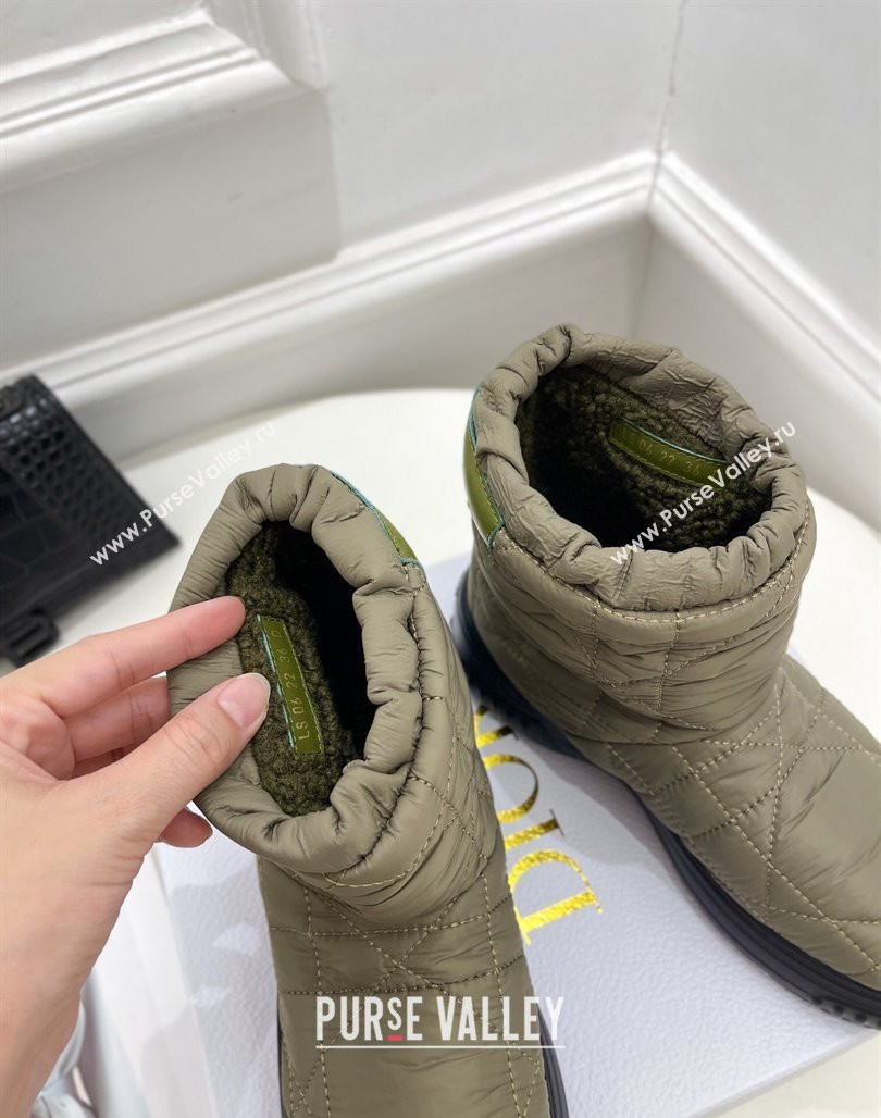 Dior Frost Ankle Boots in Khaki Green Cannage Nylon and Shearling 2024 (modeng-23120837)