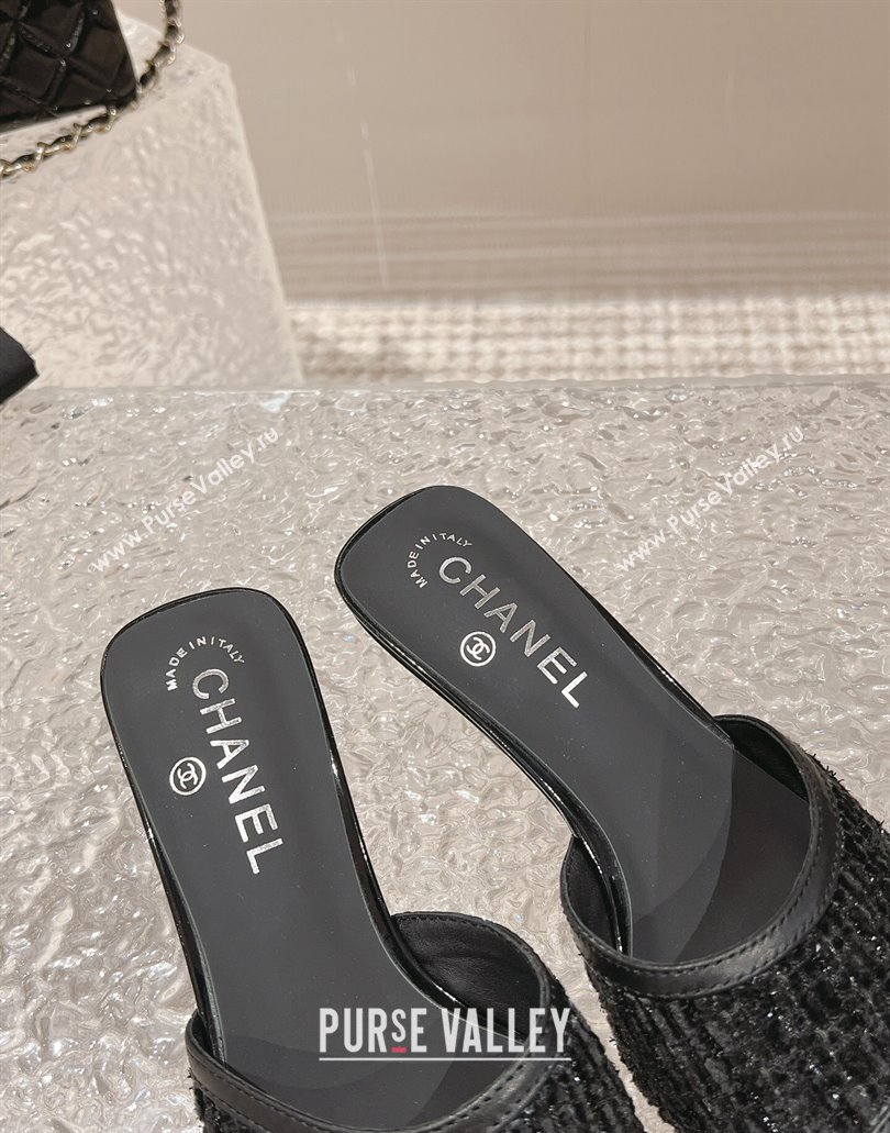 Chanel Heel 5cm Tweed and Leather Mules Black 2024 (modeng-23120626)