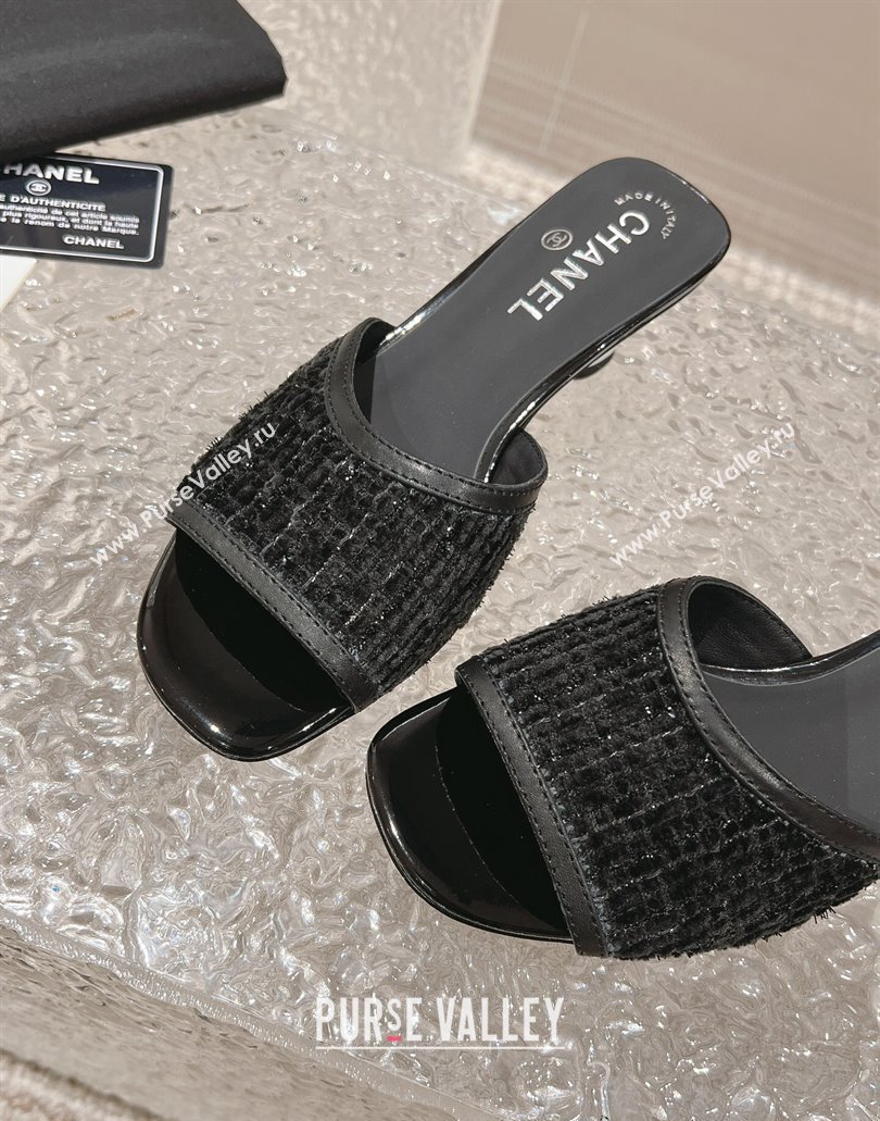 Chanel Heel 5cm Tweed and Leather Mules Black 2024 (modeng-23120626)