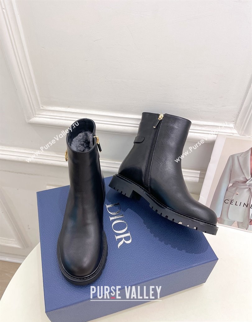 Dior 30 Montaigne Ankle Boot in Black Calfskin and Shearling 2024 (modeng-23120833)