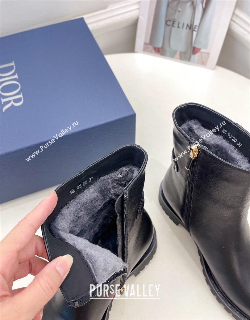 Dior 30 Montaigne Ankle Boot in Black Calfskin and Shearling 2024 (modeng-23120833)