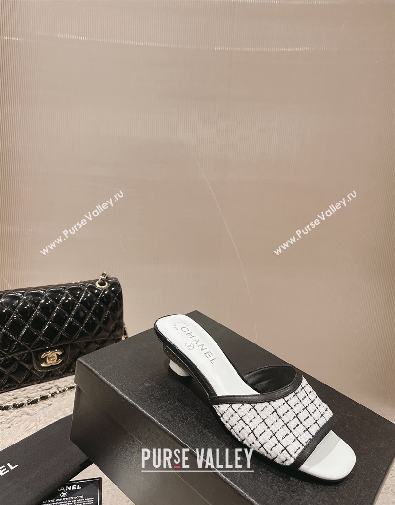 Chanel Heel 5cm Tweed and Leather Mules White 2024 (modeng-23120627)