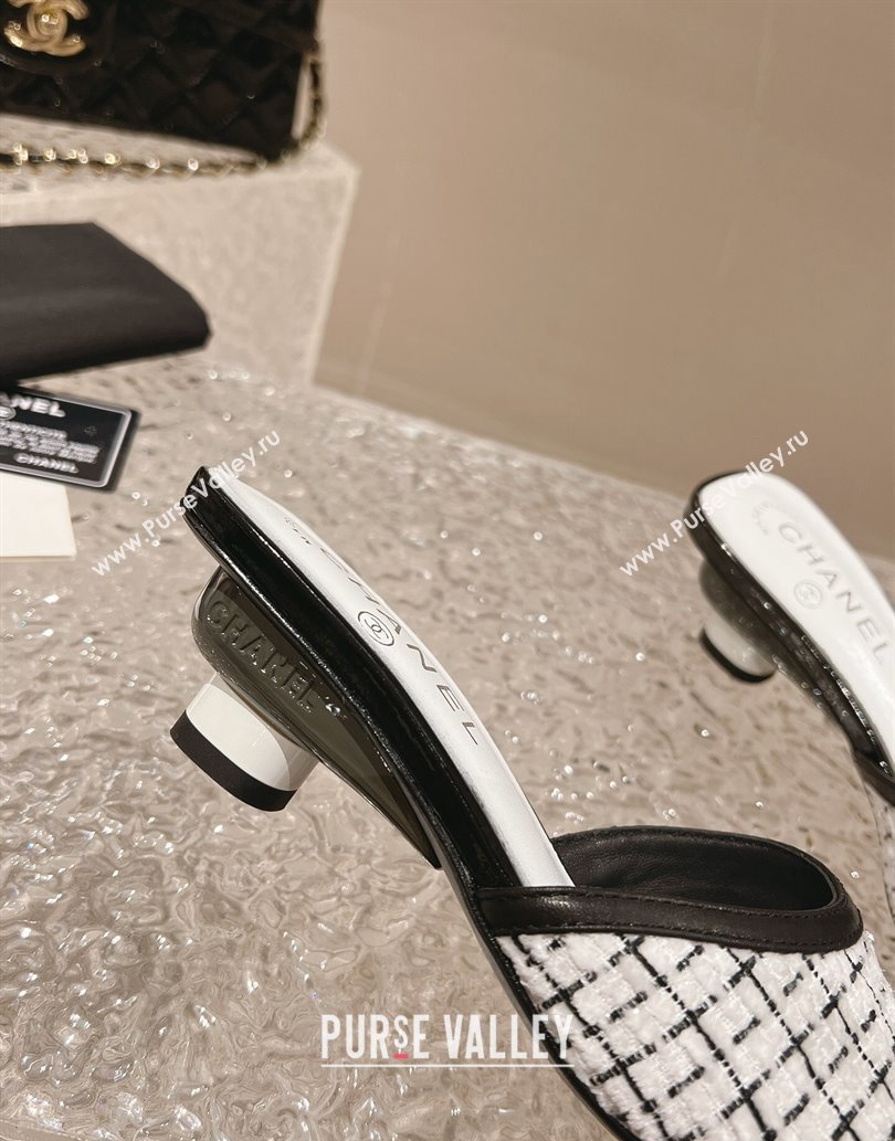 Chanel Heel 5cm Tweed and Leather Mules White 2024 (modeng-23120627)