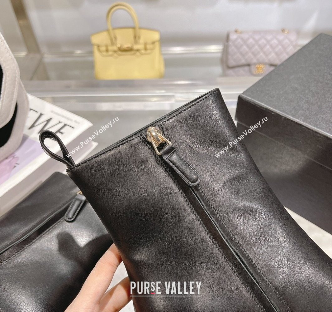 Chanel Heel 7.5cm Calfskin and Patent Calfskin Ankle Boots Black 2024 (modeng-23120610)