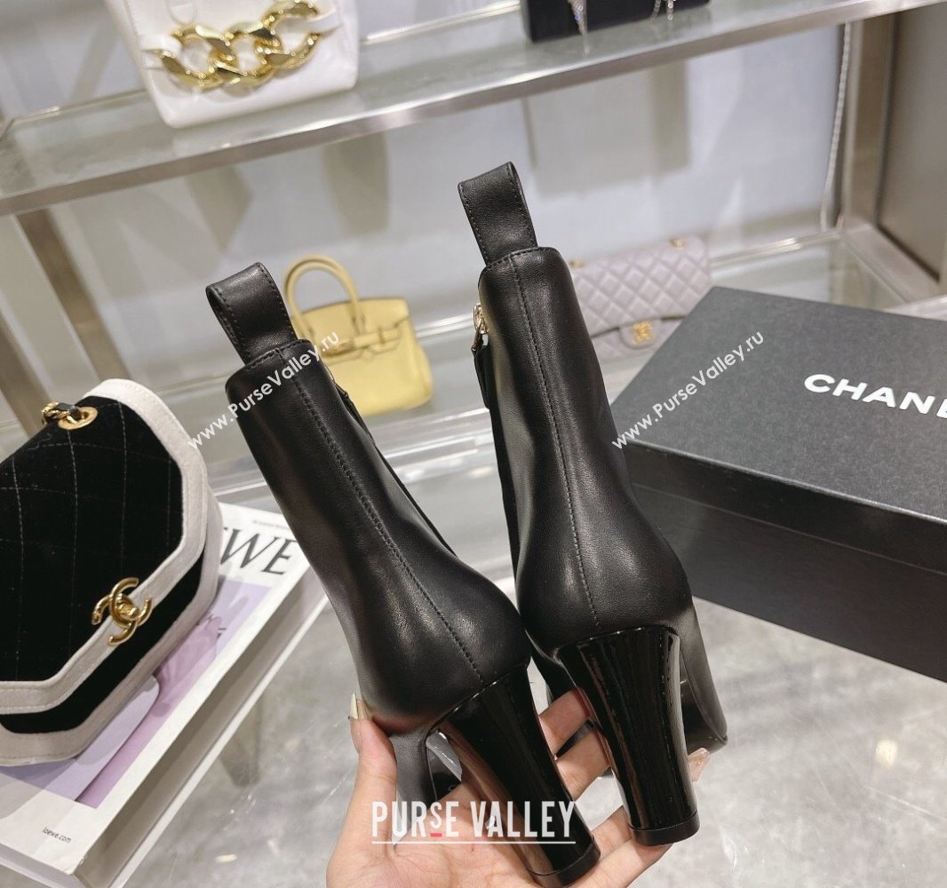 Chanel Heel 7.5cm Calfskin and Patent Calfskin Ankle Boots Black 2024 (modeng-23120610)