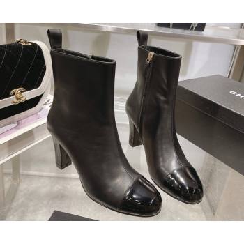 Chanel Heel 7.5cm Calfskin and Patent Calfskin Ankle Boots Black 2024 (modeng-23120610)