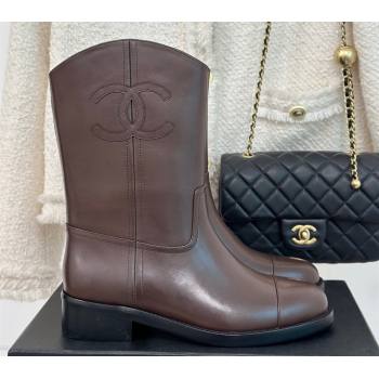 Chanel Heel 3cm CC Logo Calfskin Rider Ankle Boots Coffee 2024 (clf-23120604)
