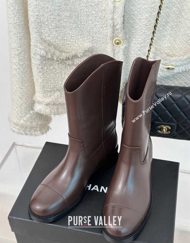 Chanel Heel 3cm CC Logo Calfskin Rider Ankle Boots Coffee 2024 (clf-23120604)