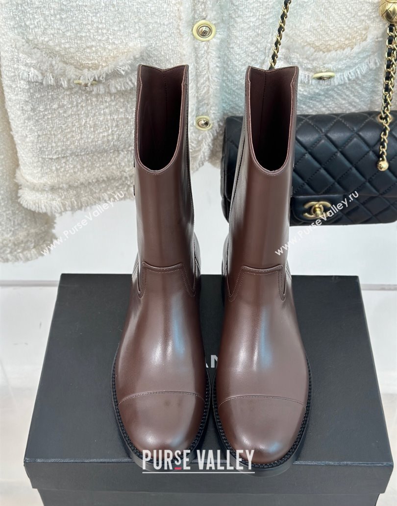 Chanel Heel 3cm CC Logo Calfskin Rider Ankle Boots Coffee 2024 (clf-23120604)