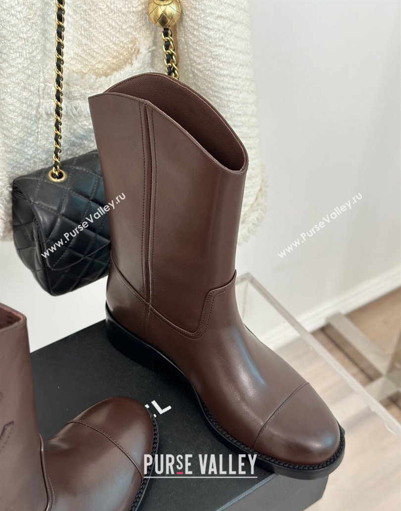Chanel Heel 3cm CC Logo Calfskin Rider Ankle Boots Coffee 2024 (clf-23120604)