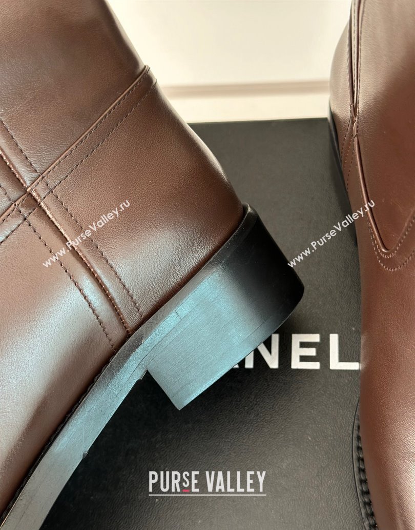 Chanel Heel 3cm CC Logo Calfskin Rider Ankle Boots Coffee 2024 (clf-23120604)