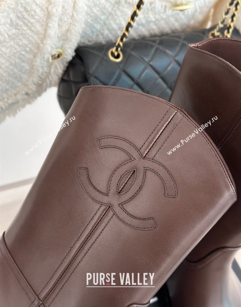 Chanel Heel 3cm CC Logo Calfskin Rider Ankle Boots Coffee 2024 (clf-23120604)