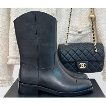 Chanel Heel 3cm CC Logo Calfskin Rider Ankle Boots Black 2024 (clf-23120603)