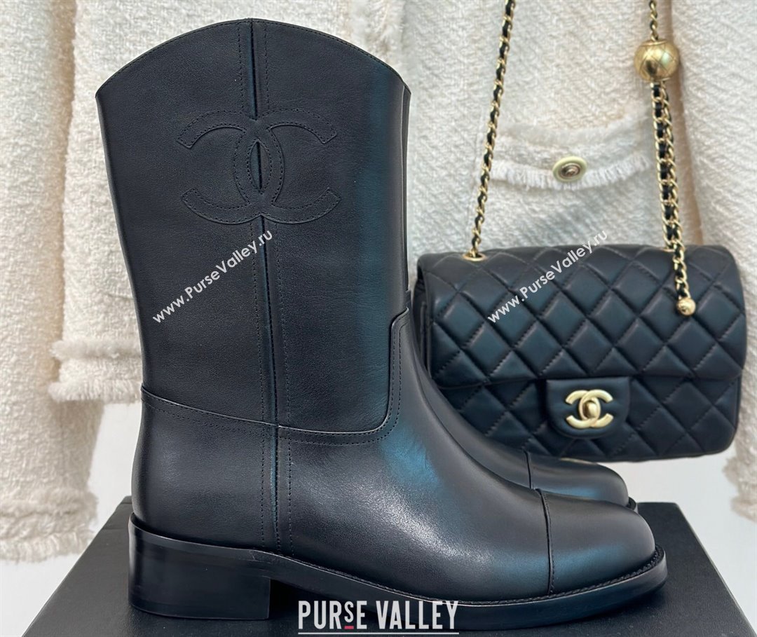 Chanel Heel 3cm CC Logo Calfskin Rider Ankle Boots Black 2024 (clf-23120603)