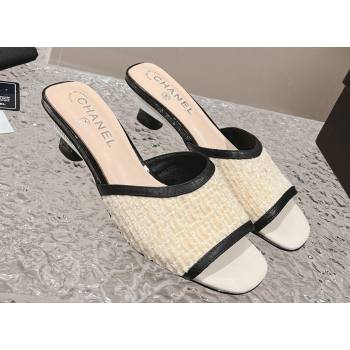 Chanel Heel 5cm Tweed and Leather Mules Beige 2024 (modeng-23120628)