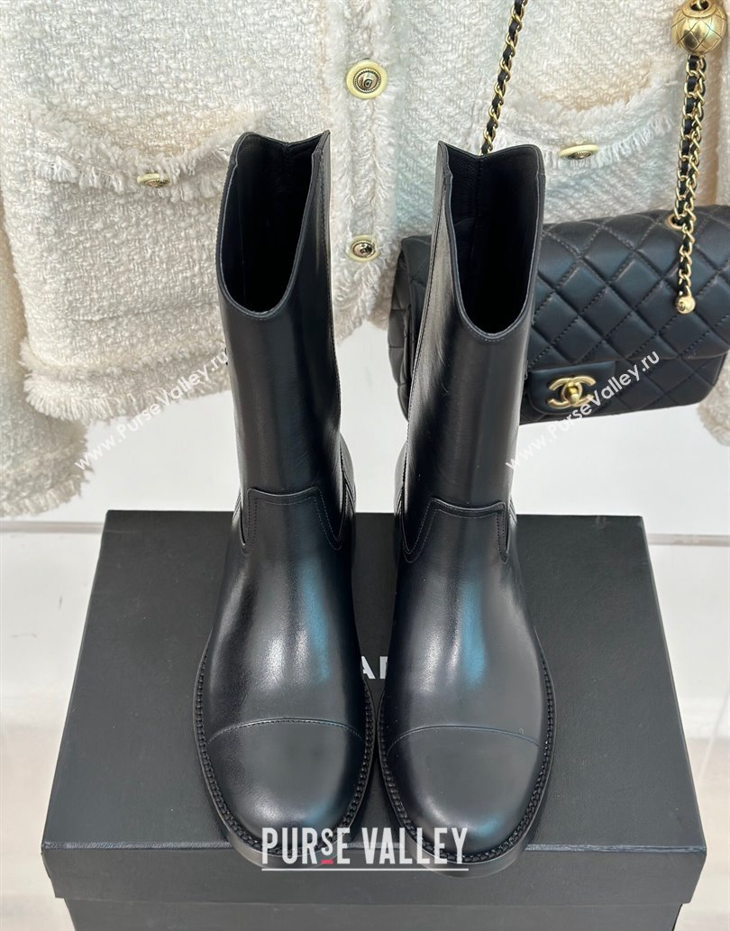 Chanel Heel 3cm CC Logo Calfskin Rider Ankle Boots Black 2024 (clf-23120603)
