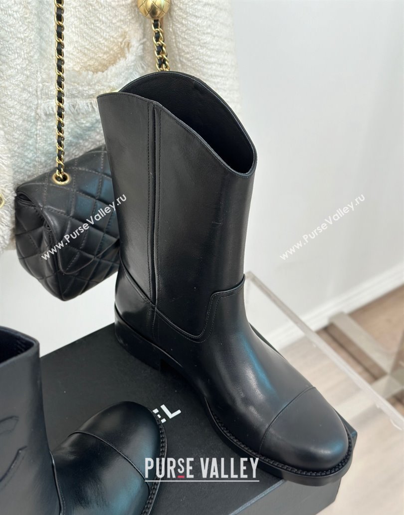Chanel Heel 3cm CC Logo Calfskin Rider Ankle Boots Black 2024 (clf-23120603)
