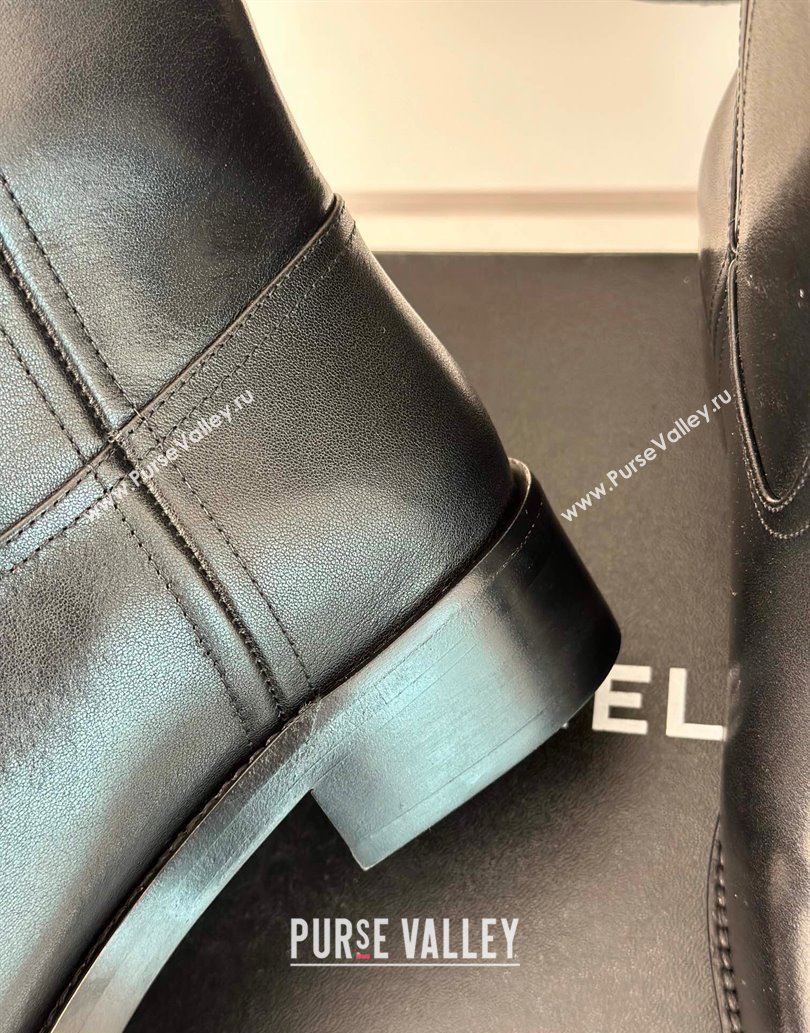 Chanel Heel 3cm CC Logo Calfskin Rider Ankle Boots Black 2024 (clf-23120603)