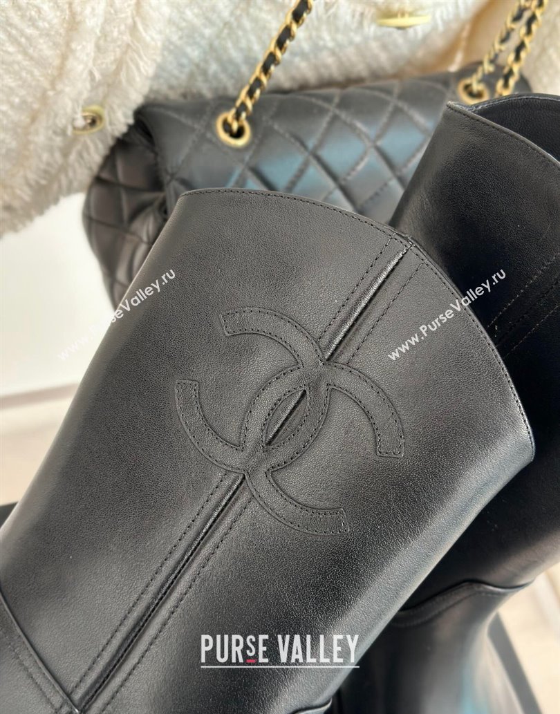 Chanel Heel 3cm CC Logo Calfskin Rider Ankle Boots Black 2024 (clf-23120603)