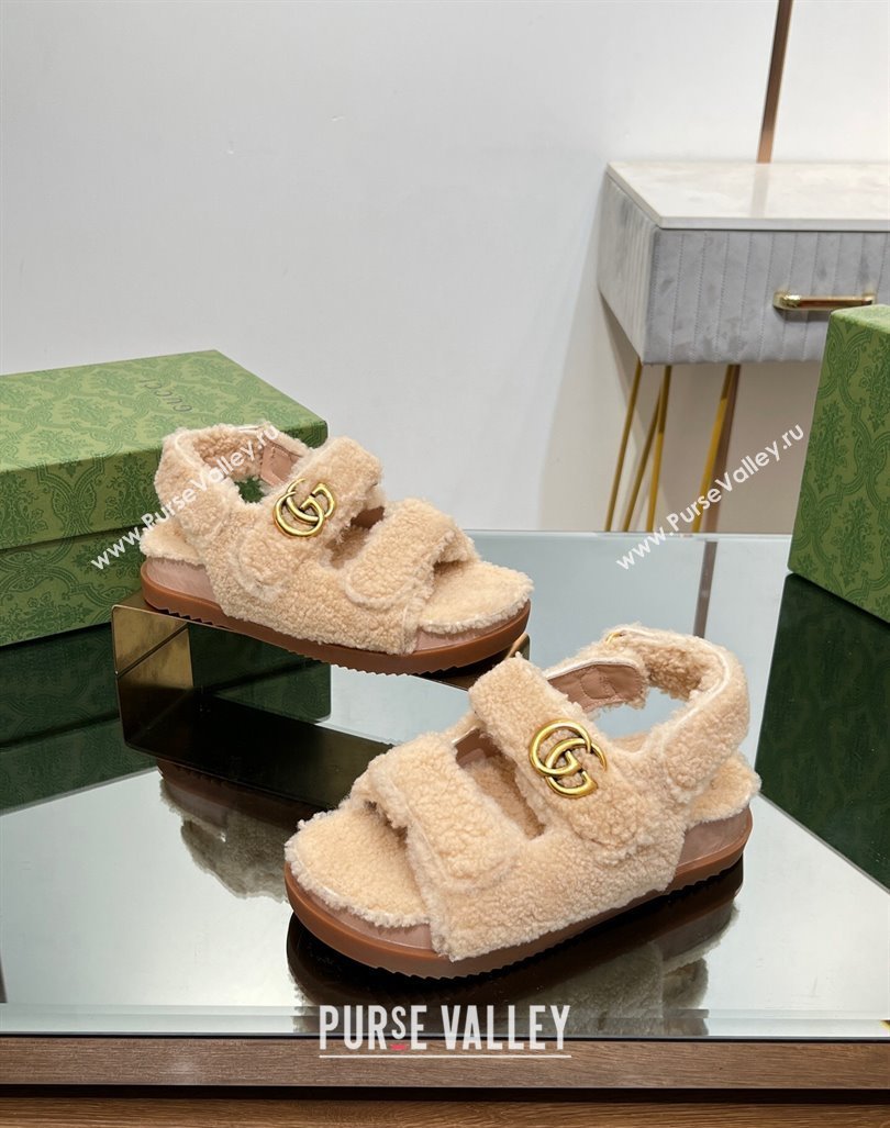 Gucci merino wool Double G sandals 771060 Beige 2024 (modeng-23120776)