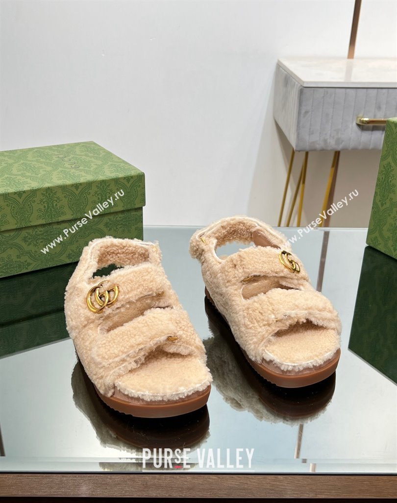 Gucci merino wool Double G sandals 771060 Beige 2024 (modeng-23120776)