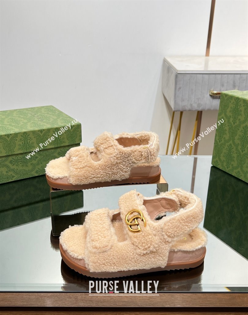 Gucci merino wool Double G sandals 771060 Beige 2024 (modeng-23120776)
