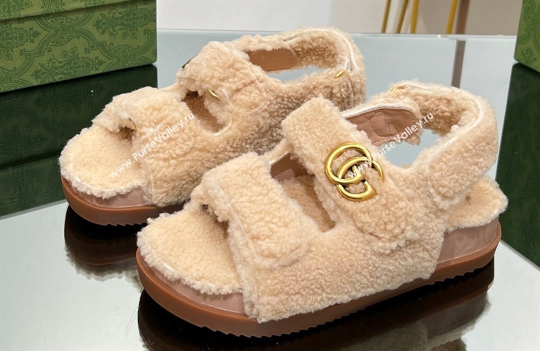 Gucci merino wool Double G sandals 771060 Beige 2024 (modeng-23120776)