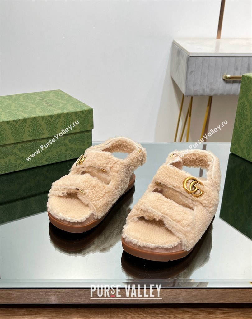 Gucci merino wool Double G sandals 771060 Beige 2024 (modeng-23120776)