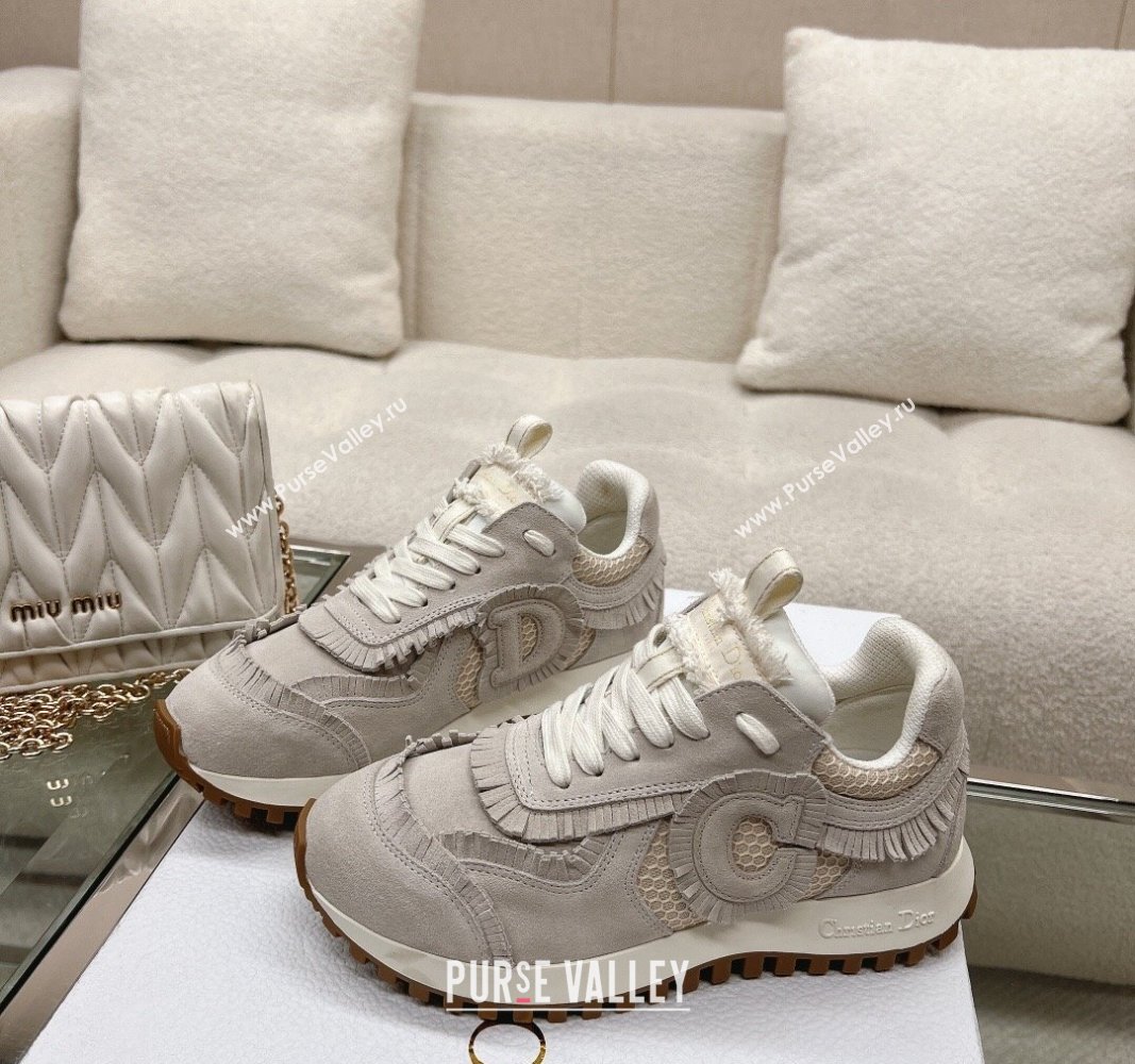 Dior Cest Sneakers in Ecru Suede Calfskin and Mesh 2024 (modeng-23120821)