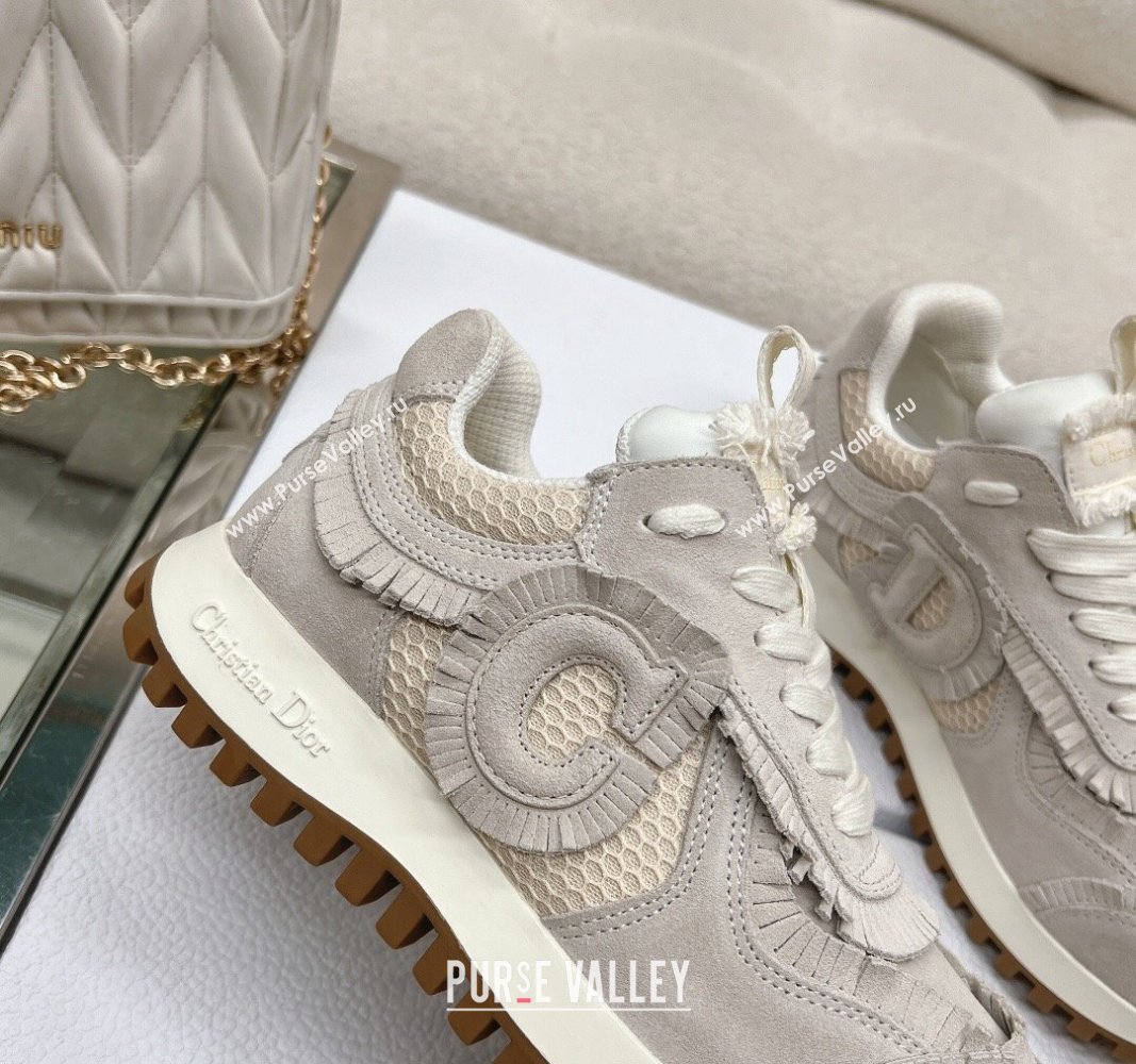Dior Cest Sneakers in Ecru Suede Calfskin and Mesh 2024 (modeng-23120821)