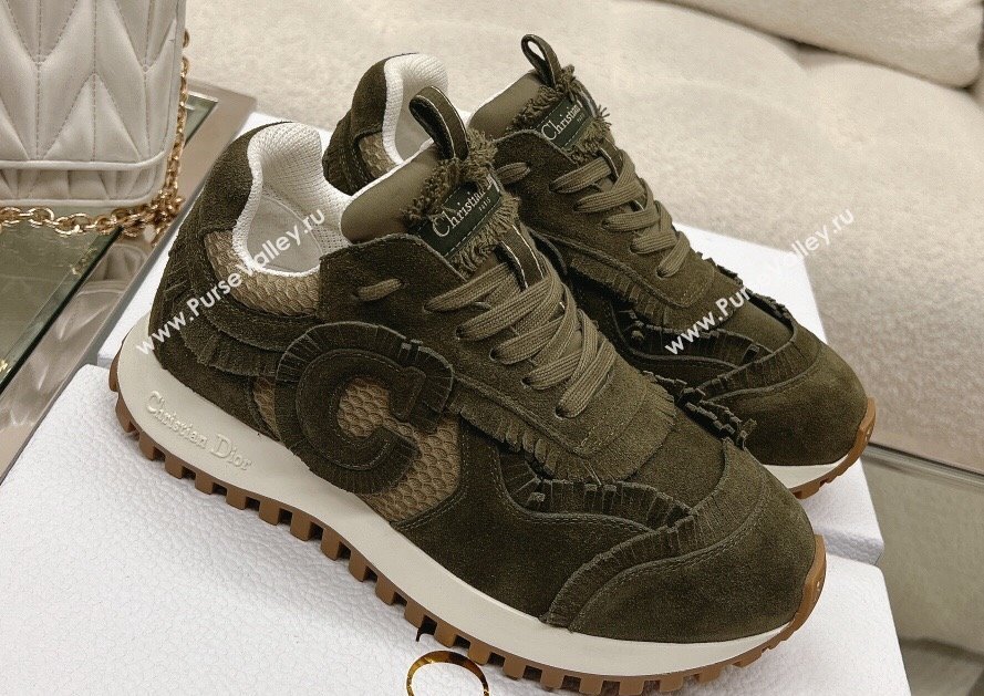 Dior Cest Sneakers in Khaki Suede Calfskin and Mesh 2024 (modeng-23120823)