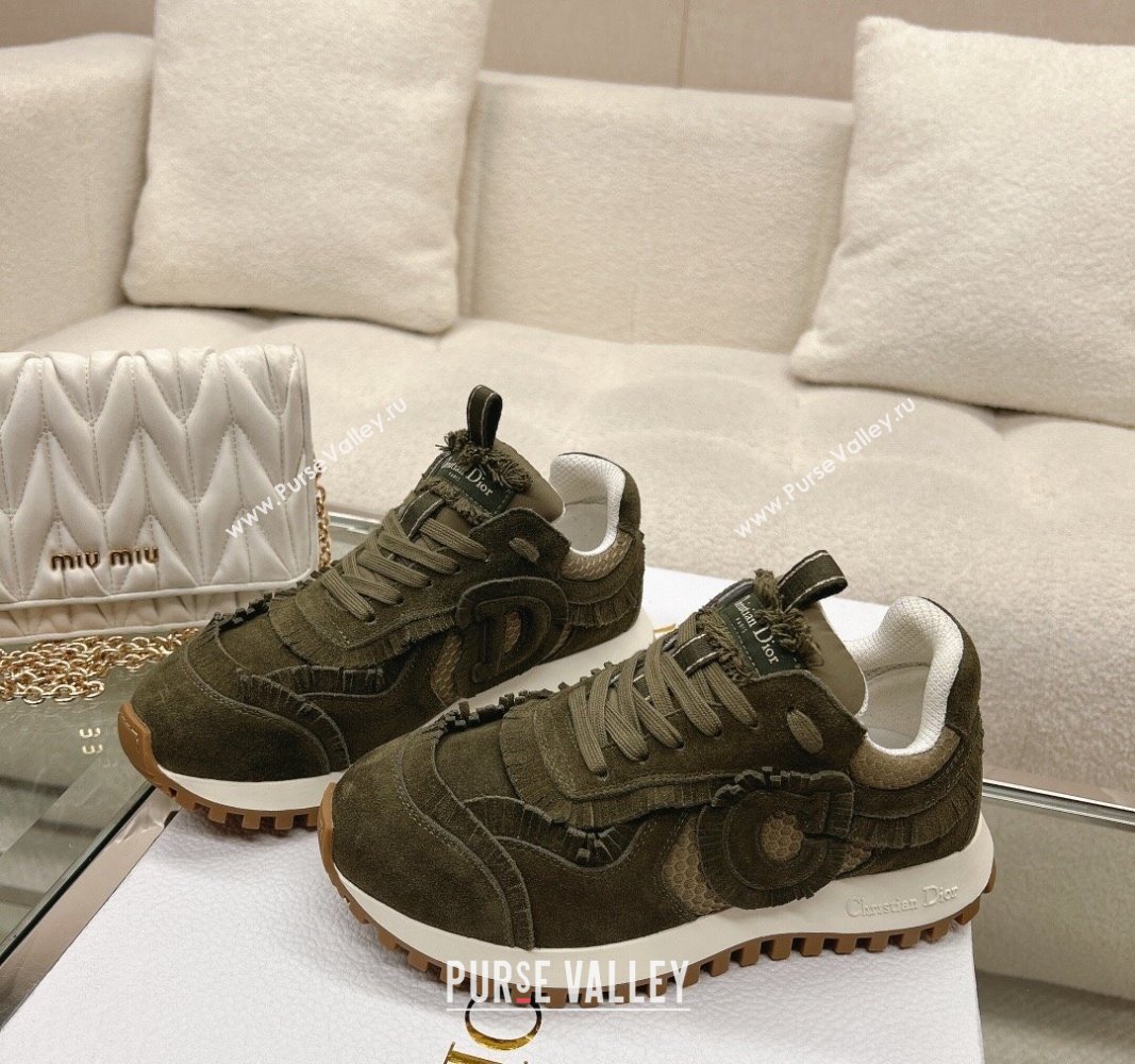 Dior Cest Sneakers in Khaki Suede Calfskin and Mesh 2024 (modeng-23120823)