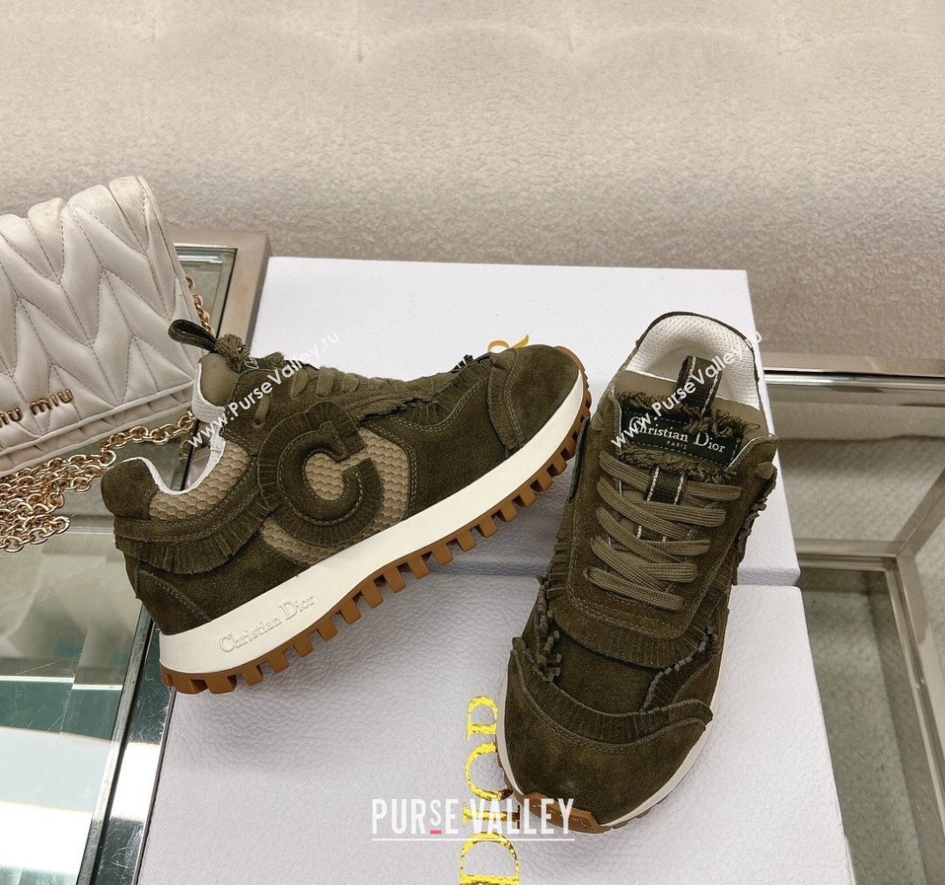 Dior Cest Sneakers in Khaki Suede Calfskin and Mesh 2024 (modeng-23120823)