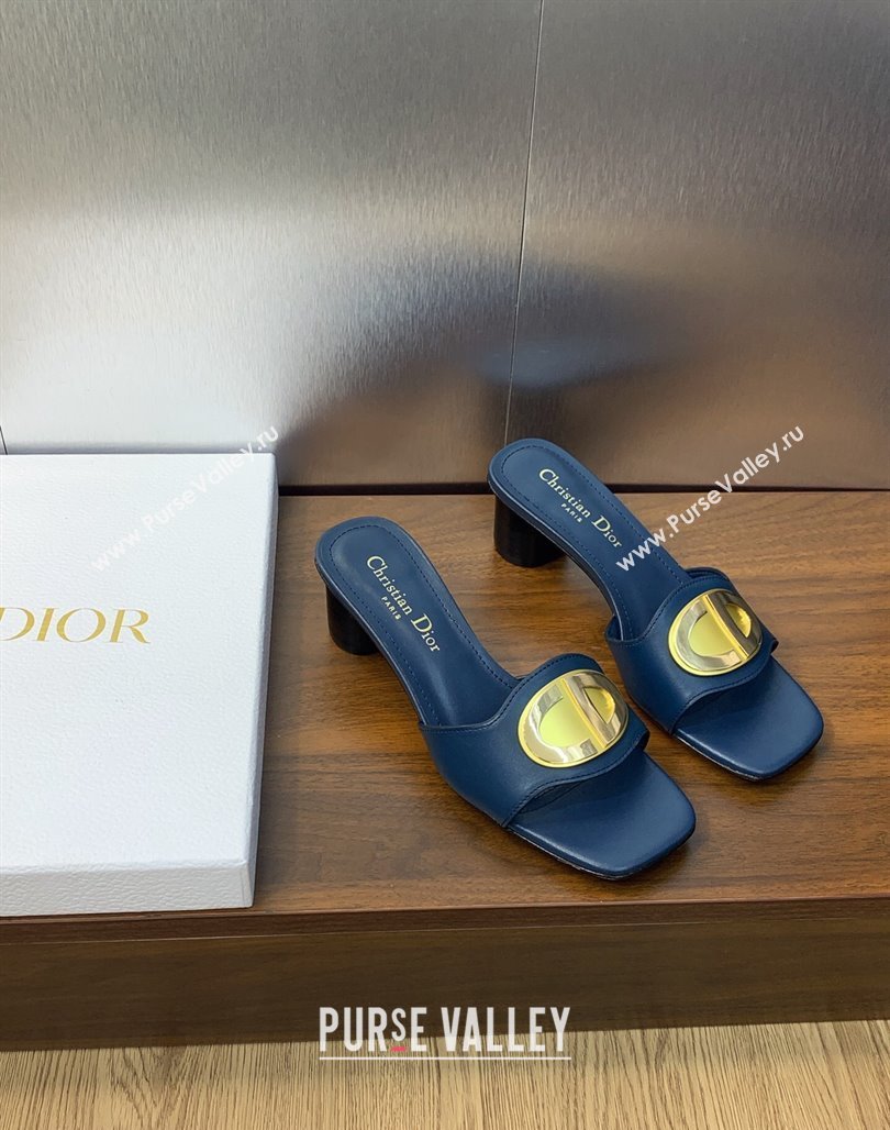 Dior Heel 4.5cm Forever Heeled Slides in Blue Calfskin 2024 (modeng-23120903)
