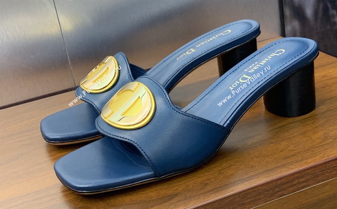 Dior Heel 4.5cm Forever Heeled Slides in Blue Calfskin 2024 (modeng-23120903)