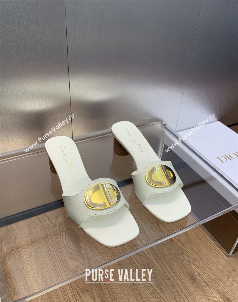 Dior Heel 4.5cm Forever Heeled Slides in White Calfskin 2024 (modeng-23120905)