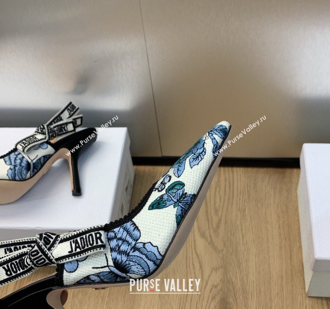 Dior Heel 9.5cm JAdior Slingback Pumps in Pastel Midnight Blue Multicolor Embroidered Cotton with Toile de Jouy Mexico Motif 202