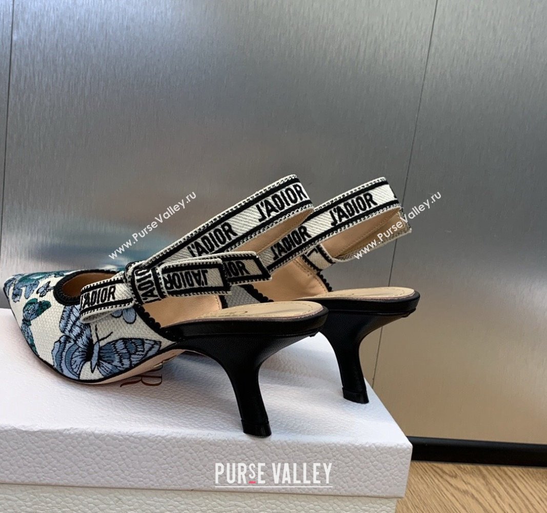 Dior Heel 6.5cm JAdior Slingback Pumps Pastel Midnight Blue Multicolor Embroidered Cotton with Toile de Jouy Mexico Motif 2024 (