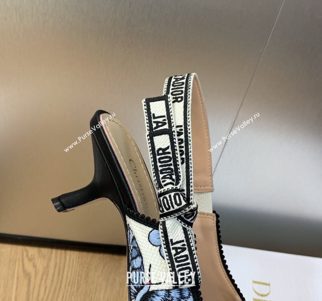 Dior Heel 6.5cm JAdior Slingback Pumps Pastel Midnight Blue Multicolor Embroidered Cotton with Toile de Jouy Mexico Motif 2024 (