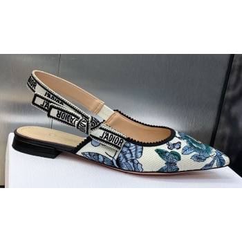 Dior JAdior Slingback Ballerina Flats in Pastel Midnight Blue Multicolor Embroidered Cotton with Toile de Jouy Mexico Motif 2024