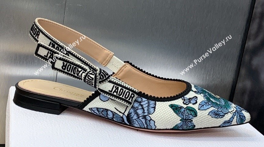 Dior JAdior Slingback Ballerina Flats in Pastel Midnight Blue Multicolor Embroidered Cotton with Toile de Jouy Mexico Motif 2024