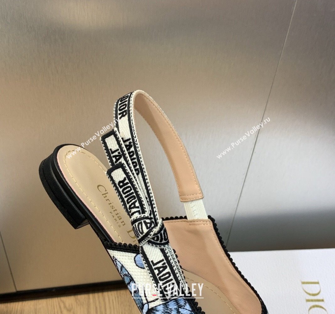 Dior JAdior Slingback Ballerina Flats in Pastel Midnight Blue Multicolor Embroidered Cotton with Toile de Jouy Mexico Motif 2024