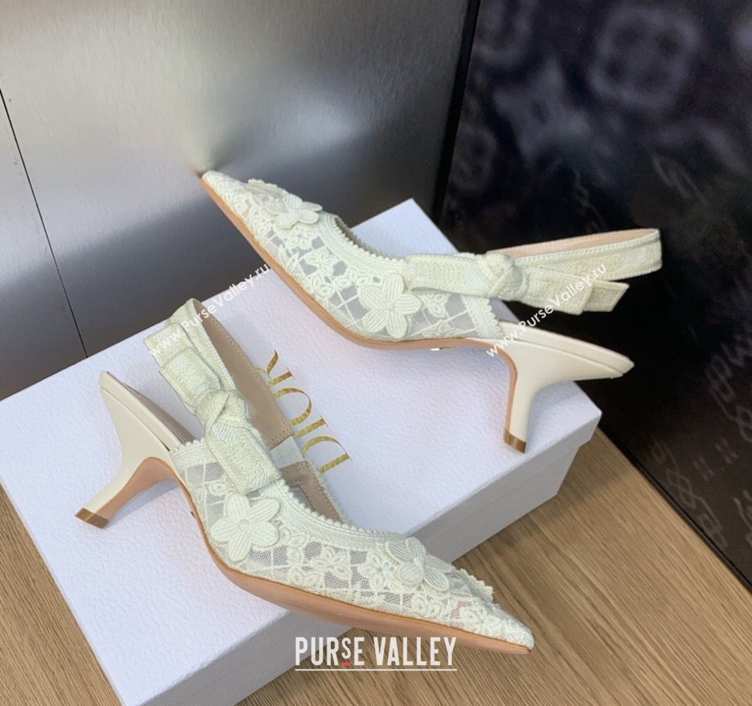 Dior Heel 6.5cm JAdior Slingback Pumps in Transparent Mesh Embroidered with White 3D Macramé-Effect D-Lace Motif 2024 (modeng-23