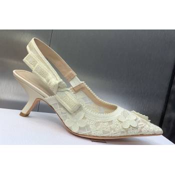 Dior Heel 6.5cm JAdior Slingback Pumps in Transparent Mesh Embroidered with White 3D Macramé-Effect D-Lace Motif 2024 (modeng-23