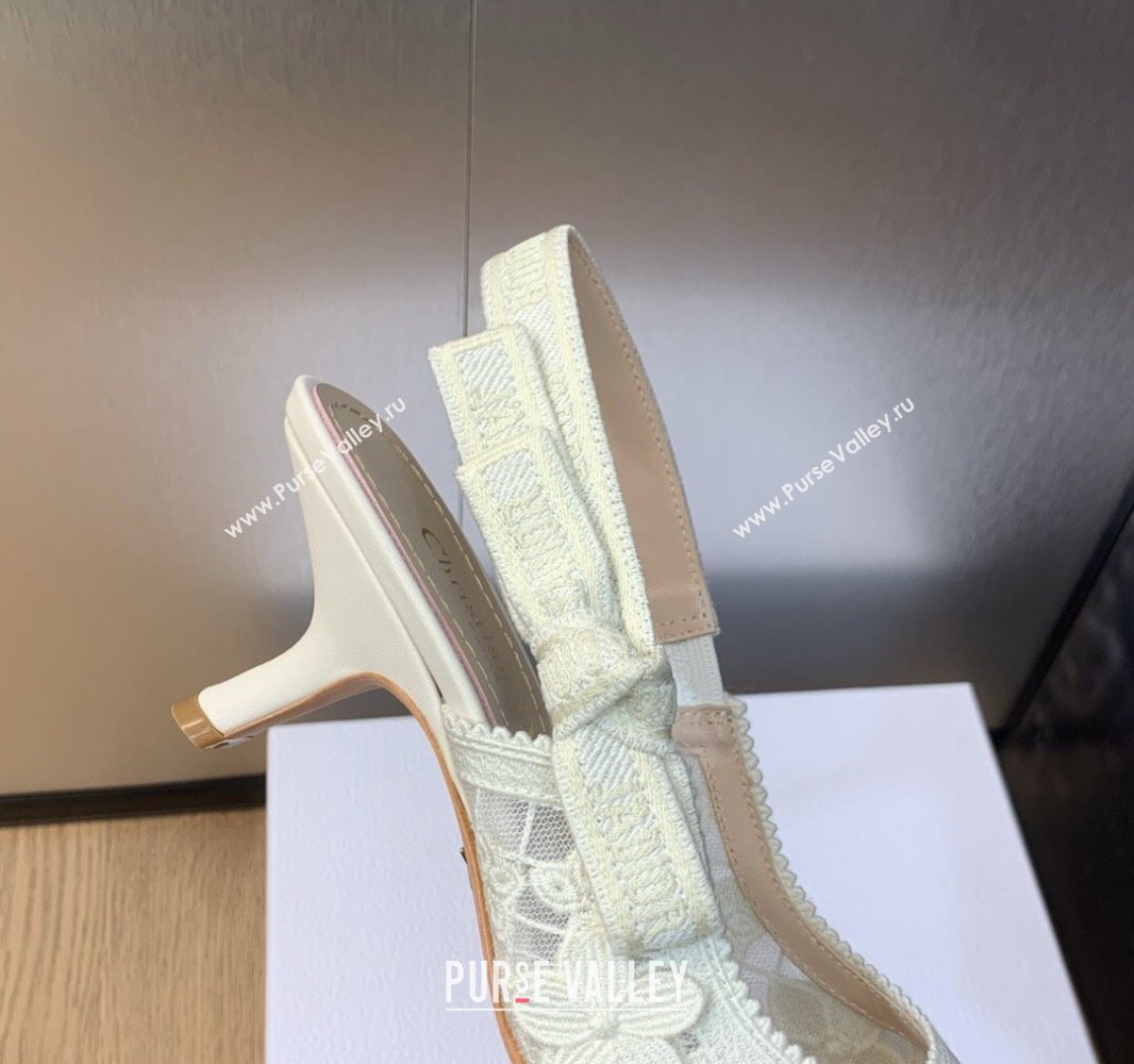 Dior Heel 6.5cm JAdior Slingback Pumps in Transparent Mesh Embroidered with White 3D Macramé-Effect D-Lace Motif 2024 (modeng-23