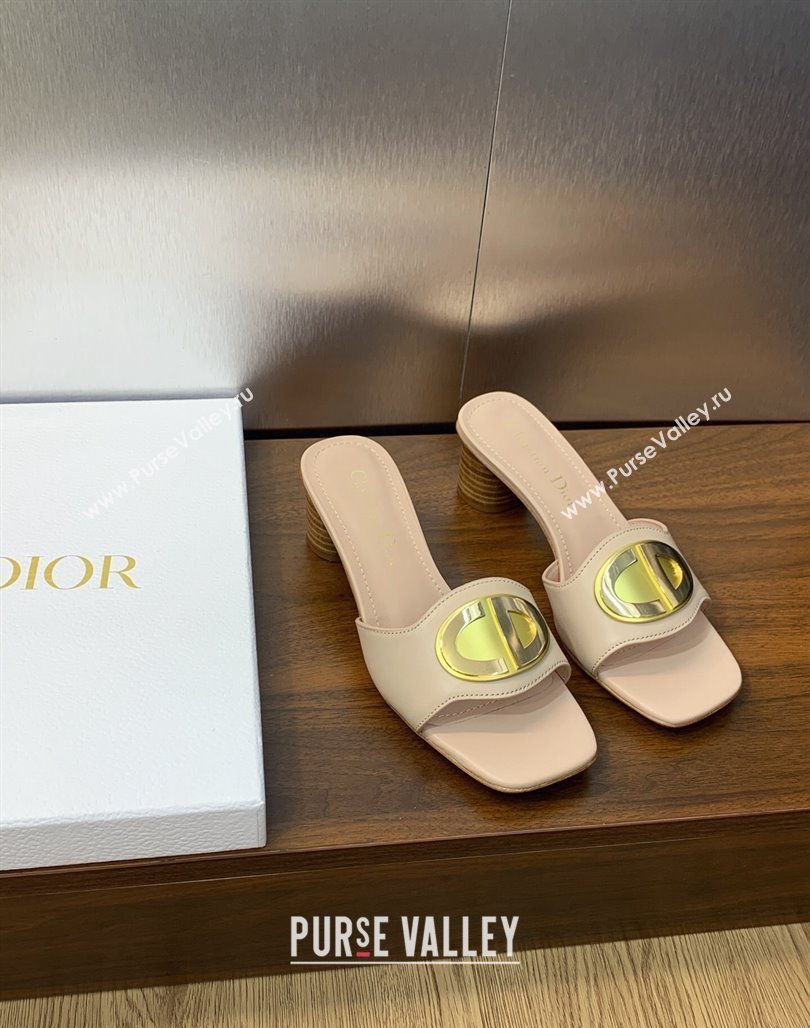 Dior Heel 4.5cm Forever Heeled Slides in Nude Calfskin 2024 (modeng-23120906)
