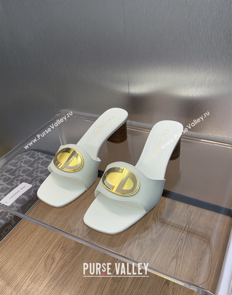 Dior Heel 4.5cm Forever Heeled Slides in White Calfskin 2024 (modeng-23120905)