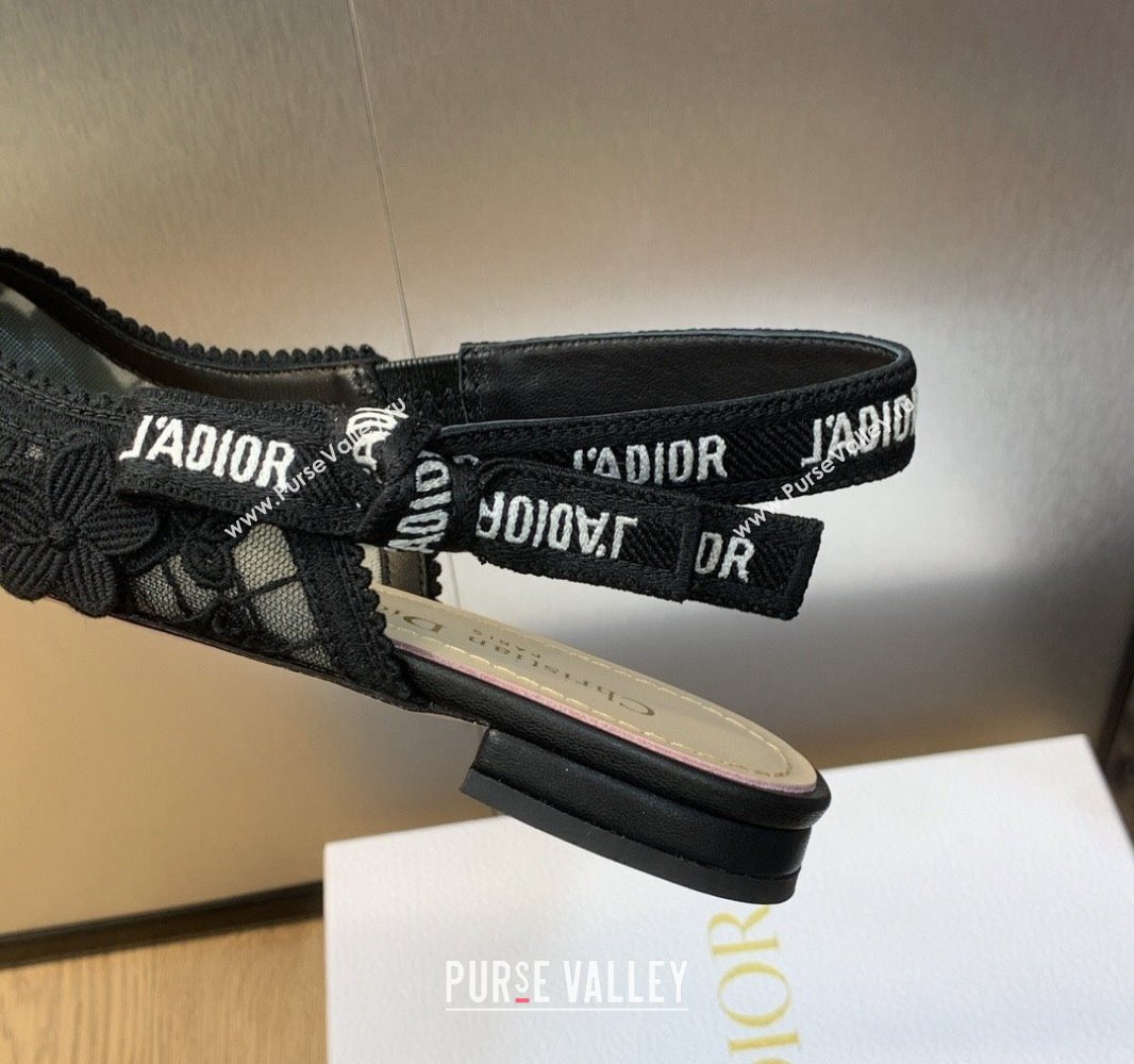 Dior JAdior Slingback Ballerina Flats in Transparent Mesh Embroidered with Black 3D Macramé-Effect D-Lace Motif 2024 (modeng-231