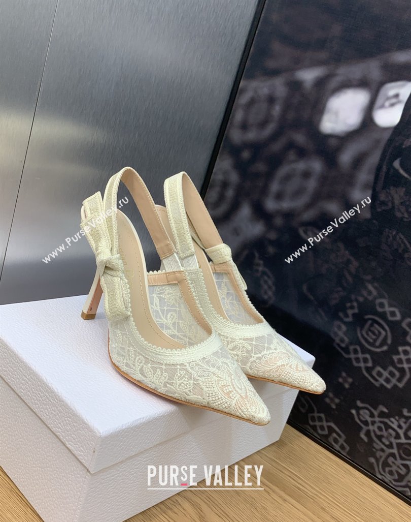 Dior Heel 9.5cm JAdior Slingback Pumps in Transparent Mesh Embroidered with White Butterfly Motif 2024 (modeng-23120850)
