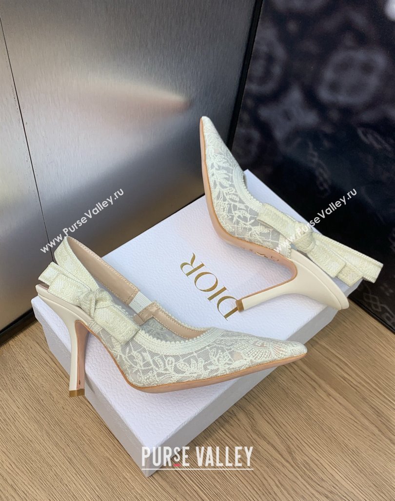 Dior Heel 9.5cm JAdior Slingback Pumps in Transparent Mesh Embroidered with White Butterfly Motif 2024 (modeng-23120850)